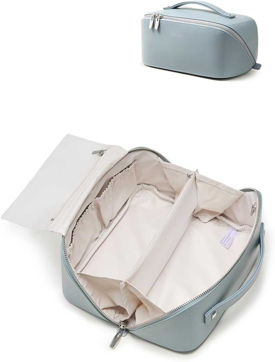 Travel Makeup Bag, Large Capacity Cosmetic Bag for Women, Waterproof PU Leather, Flat Open Portable Toiletry Bag for Skincare, Brushes & Travel Essentials - Colors B