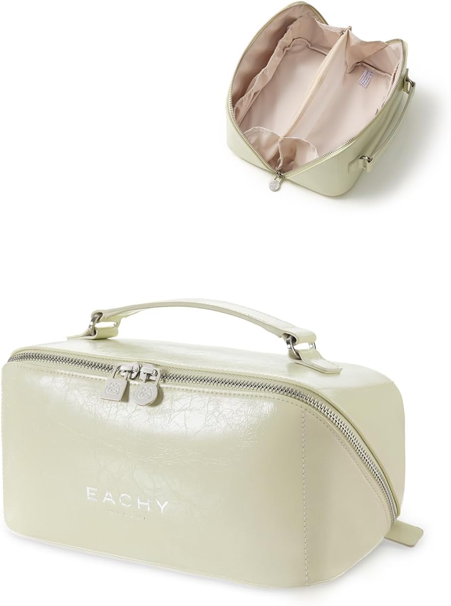 Travel Makeup Bag, Large Capacity Cosmetic Bag for Women, Waterproof PU Leather, Flat Open Portable Toiletry Bag for Skincare, Brushes & Travel Essentials - Colors B