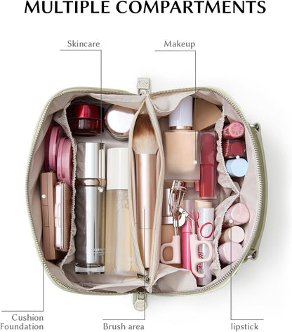Travel Makeup Bag, Large Capacity Cosmetic Bag for Women, Waterproof PU Leather, Flat Open Portable Toiletry Bag for Skincare, Brushes & Travel Essentials - Colors B