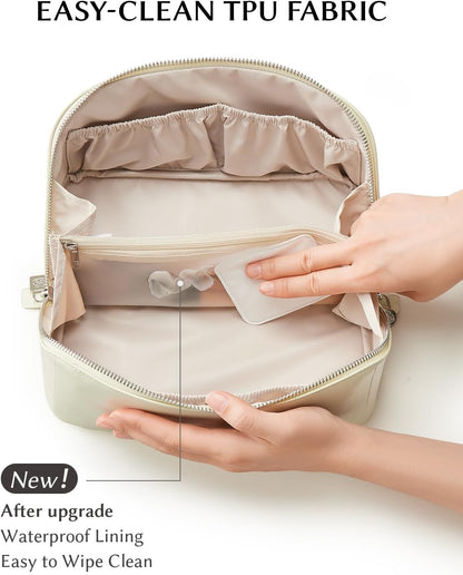 Travel Makeup Bag, Large Capacity Cosmetic Bag for Women, Waterproof PU Leather, Flat Open Portable Toiletry Bag for Skincare, Brushes & Travel Essentials - Colors B