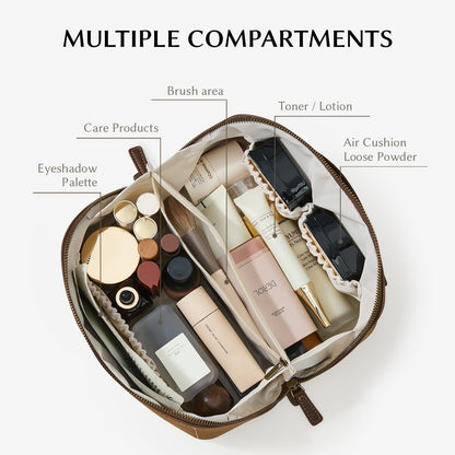 Travel Makeup Bag, Large Capacity Cosmetic Bag for Women, Waterproof PU Leather, Flat Open Portable Toiletry Bag for Skincare, Brushes & Travel Essentials - Colors B