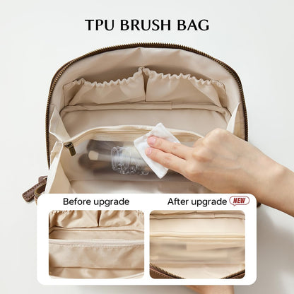 Travel Makeup Bag, Large Capacity Cosmetic Bag for Women, Waterproof PU Leather, Flat Open Portable Toiletry Bag for Skincare, Brushes & Travel Essentials - Colors B
