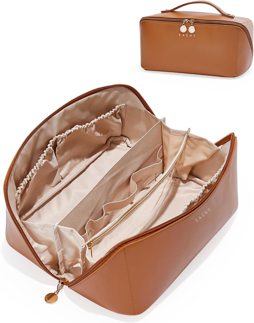 Travel Makeup Bag, Large Capacity Cosmetic Bag for Women, Waterproof PU Leather, Flat Open Portable Toiletry Bag for Skincare, Brushes & Travel Essentials - Colors B