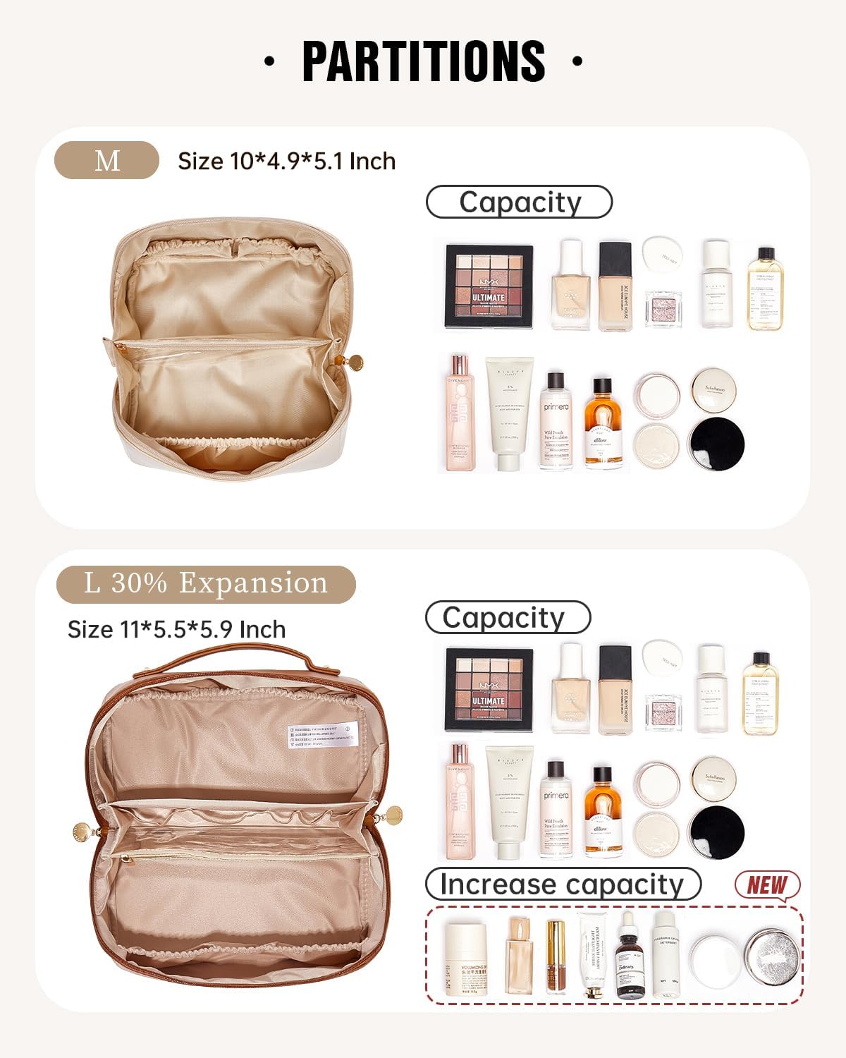 Travel Makeup Bag, Large Capacity Cosmetic Bag for Women, Waterproof PU Leather, Flat Open Portable Toiletry Bag for Skincare, Brushes & Travel Essentials - Colors B