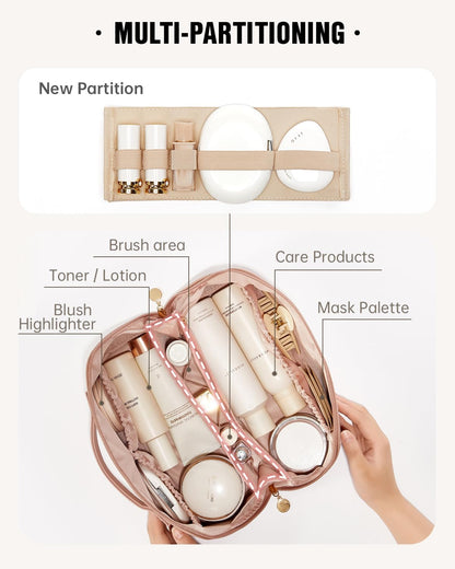 Travel Makeup Bag, Large Capacity Cosmetic Bag for Women, Waterproof PU Leather, Flat Open Portable Toiletry Bag for Skincare, Brushes & Travel Essentials - Colors B