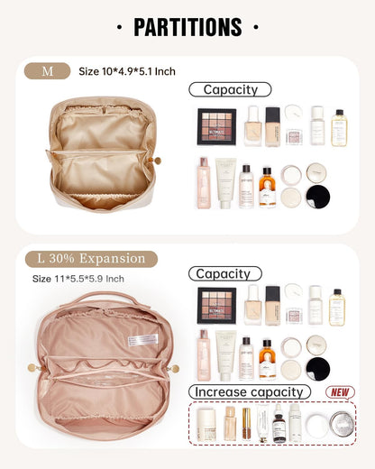 Travel Makeup Bag, Large Capacity Cosmetic Bag for Women, Waterproof PU Leather, Flat Open Portable Toiletry Bag for Skincare, Brushes & Travel Essentials - Colors B