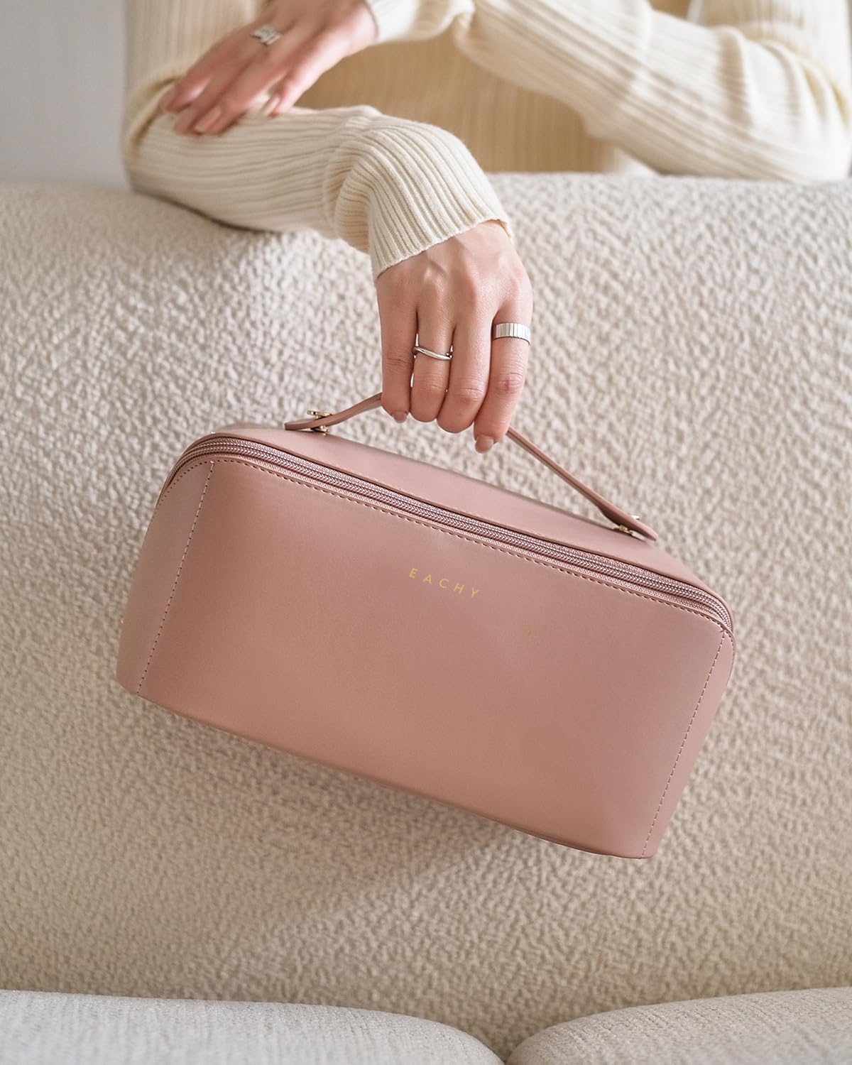 Travel Makeup Bag, Large Capacity Cosmetic Bag for Women, Waterproof PU Leather, Flat Open Portable Toiletry Bag for Skincare, Brushes & Travel Essentials - Colors B
