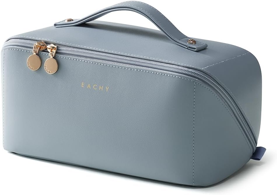 Travel Makeup Bag, Large Capacity Cosmetic Bag for Women, Waterproof PU Leather, Flat Open Portable Toiletry Bag for Skincare, Brushes & Travel Essentials - Colors B