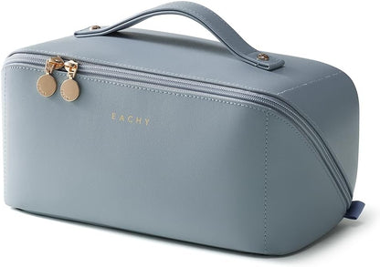 Travel Makeup Bag, Large Capacity Cosmetic Bag for Women, Waterproof PU Leather, Flat Open Portable Toiletry Bag for Skincare, Brushes & Travel Essentials - Colors B