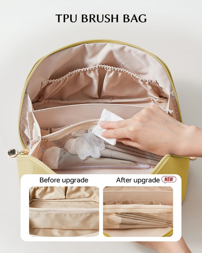 Travel Makeup Bag, Large Capacity Cosmetic Bag for Women, Waterproof PU Leather, Flat Open Portable Toiletry Bag for Skincare, Brushes & Travel Essentials - Colors B