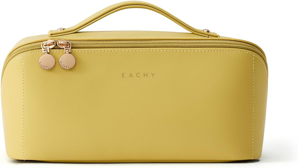 Travel Makeup Bag, Large Capacity Cosmetic Bag for Women, Waterproof PU Leather, Flat Open Portable Toiletry Bag for Skincare, Brushes & Travel Essentials - Colors B