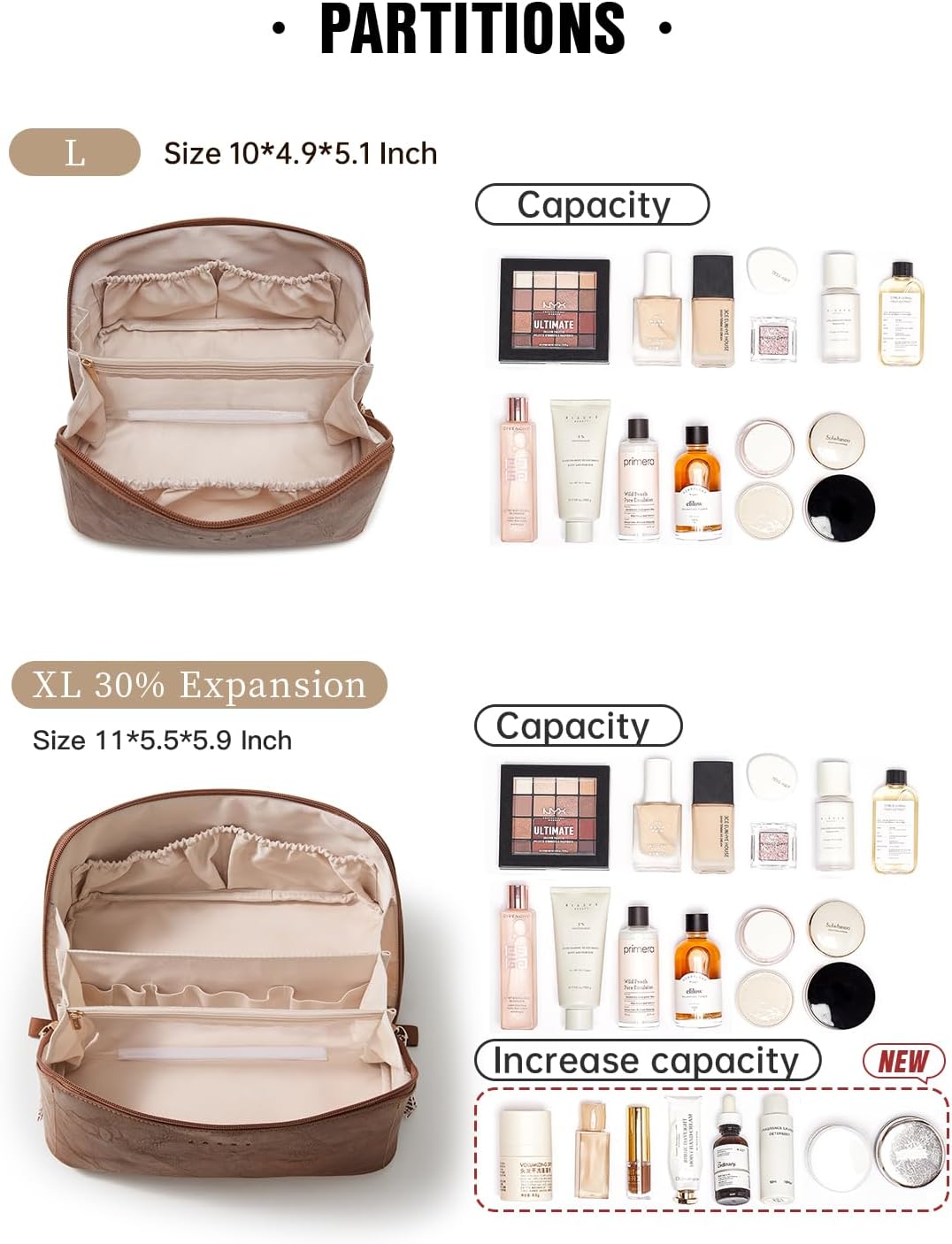 Travel Makeup Bag, Large Capacity Cosmetic Bag for Women, Waterproof PU Leather, Flat Open Portable Toiletry Bag for Skincare, Brushes & Travel Essentials - Colors B