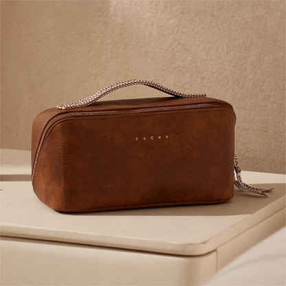 Travel Makeup Bag, Large Capacity Cosmetic Bag for Women, Waterproof PU Leather, Flat Open Portable Toiletry Bag for Skincare, Brushes & Travel Essentials - Colors B