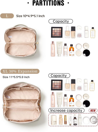 Travel Makeup Bag, Large Capacity Cosmetic Bag for Women, Waterproof PU Leather, Flat Open Portable Toiletry Bag for Skincare, Brushes & Travel Essentials - Colors B