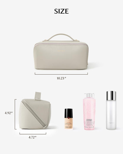 Travel Makeup Bag, Large Capacity Cosmetic Bag for Women, Waterproof PU Leather, Flat Open Portable Toiletry Bag for Skincare, Brushes & Travel Essentials - Colors B