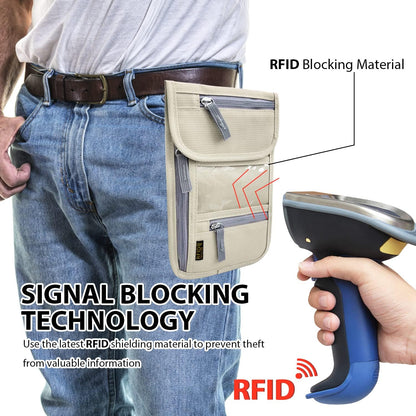 Travel Neck Wallet, RFID Blocking Passport Holder with Adjustable Neck Strap for Men and Women to Keep Cash, Credit Cards and Travel Documents Safe - Beige