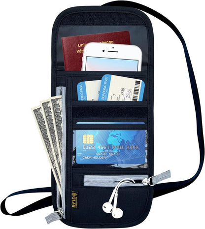 Travel Neck Wallet, RFID Blocking Passport Holder with Adjustable Neck Strap for Men and Women to Keep Cash, Credit Cards and Travel Documents Safe - Beige