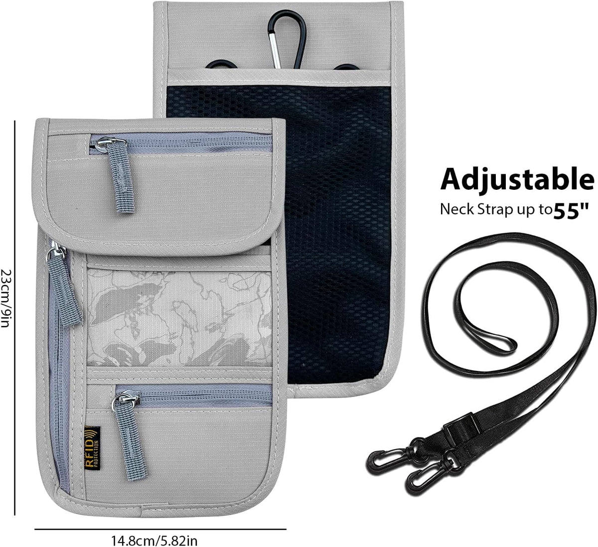 Travel Neck Wallet, RFID Blocking Passport Holder with Adjustable Neck Strap for Men and Women to Keep Cash, Credit Cards and Travel Documents Safe - Beige