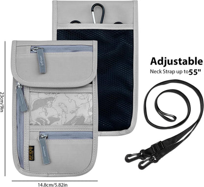 Travel Neck Wallet, RFID Blocking Passport Holder with Adjustable Neck Strap for Men and Women to Keep Cash, Credit Cards and Travel Documents Safe - Beige