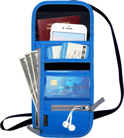 Travel Neck Wallet, RFID Blocking Passport Holder with Adjustable Neck Strap for Men and Women to Keep Cash, Credit Cards and Travel Documents Safe - Beige
