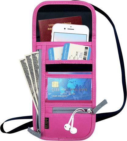 Travel Neck Wallet, RFID Blocking Passport Holder with Adjustable Neck Strap for Men and Women to Keep Cash, Credit Cards and Travel Documents Safe - Beige