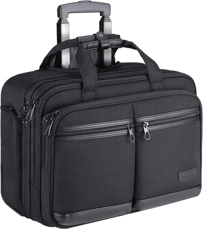 Rolling Laptop Bag Premium Rolling Briefcase Fits Up to 17.3 Inch Laptop Overnight Computer Bag with RFID Pockets for Travel/Business/Men/Women-Black