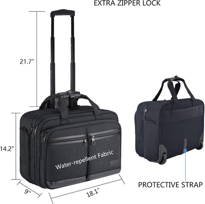 Rolling Laptop Bag Premium Rolling Briefcase Fits Up to 17.3 Inch Laptop Overnight Computer Bag with RFID Pockets for Travel/Business/Men/Women-Black