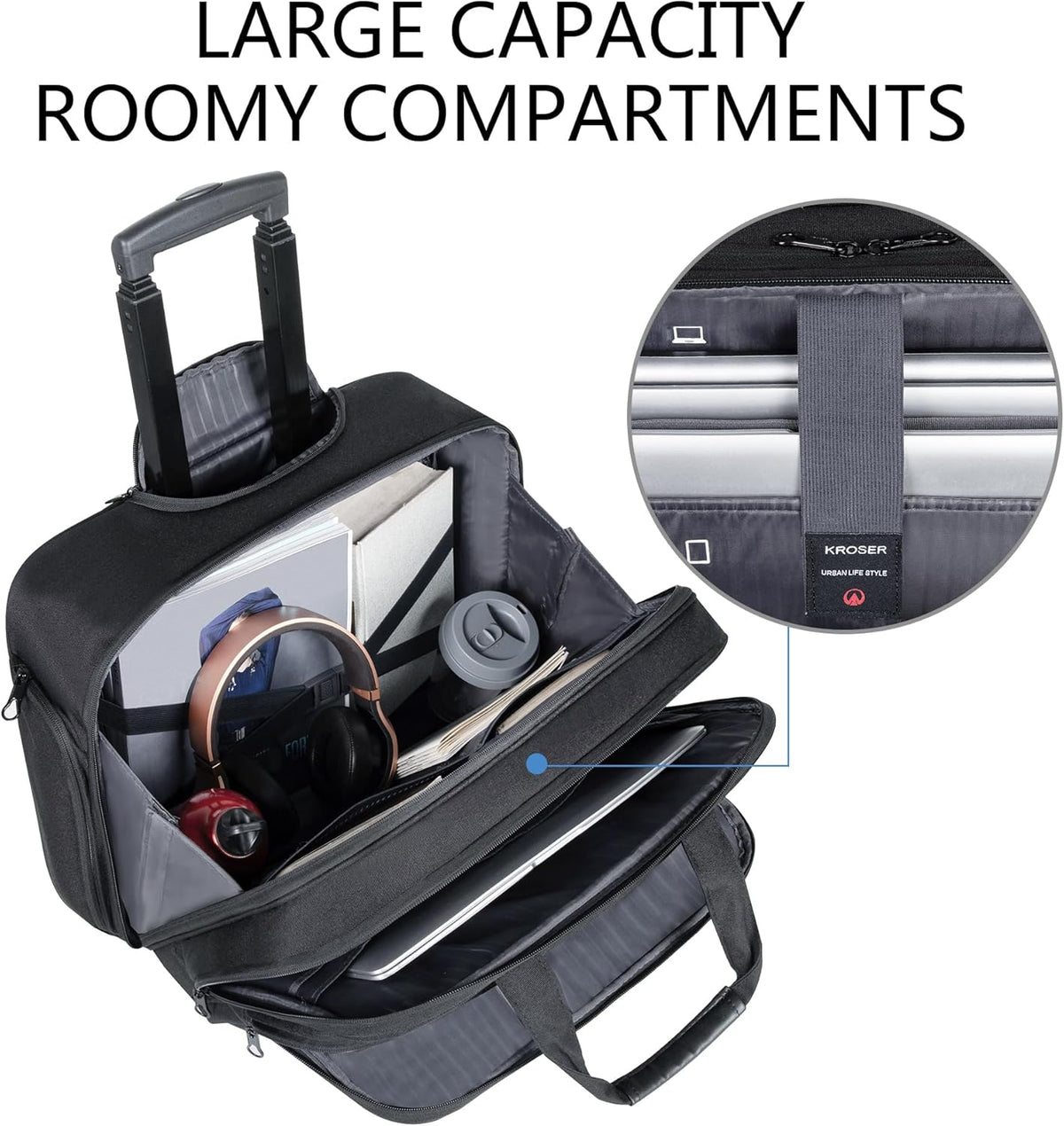 Rolling Laptop Bag Premium Rolling Briefcase Fits Up to 17.3 Inch Laptop Overnight Computer Bag with RFID Pockets for Travel/Business/Men/Women-Black