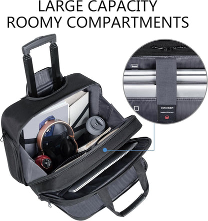 Rolling Laptop Bag Premium Rolling Briefcase Fits Up to 17.3 Inch Laptop Overnight Computer Bag with RFID Pockets for Travel/Business/Men/Women-Black