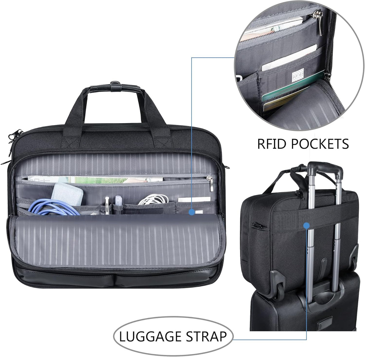 Rolling Laptop Bag Premium Rolling Briefcase Fits Up to 17.3 Inch Laptop Overnight Computer Bag with RFID Pockets for Travel/Business/Men/Women-Black