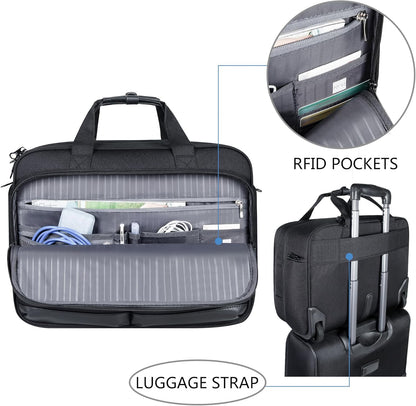 Rolling Laptop Bag Premium Rolling Briefcase Fits Up to 17.3 Inch Laptop Overnight Computer Bag with RFID Pockets for Travel/Business/Men/Women-Black