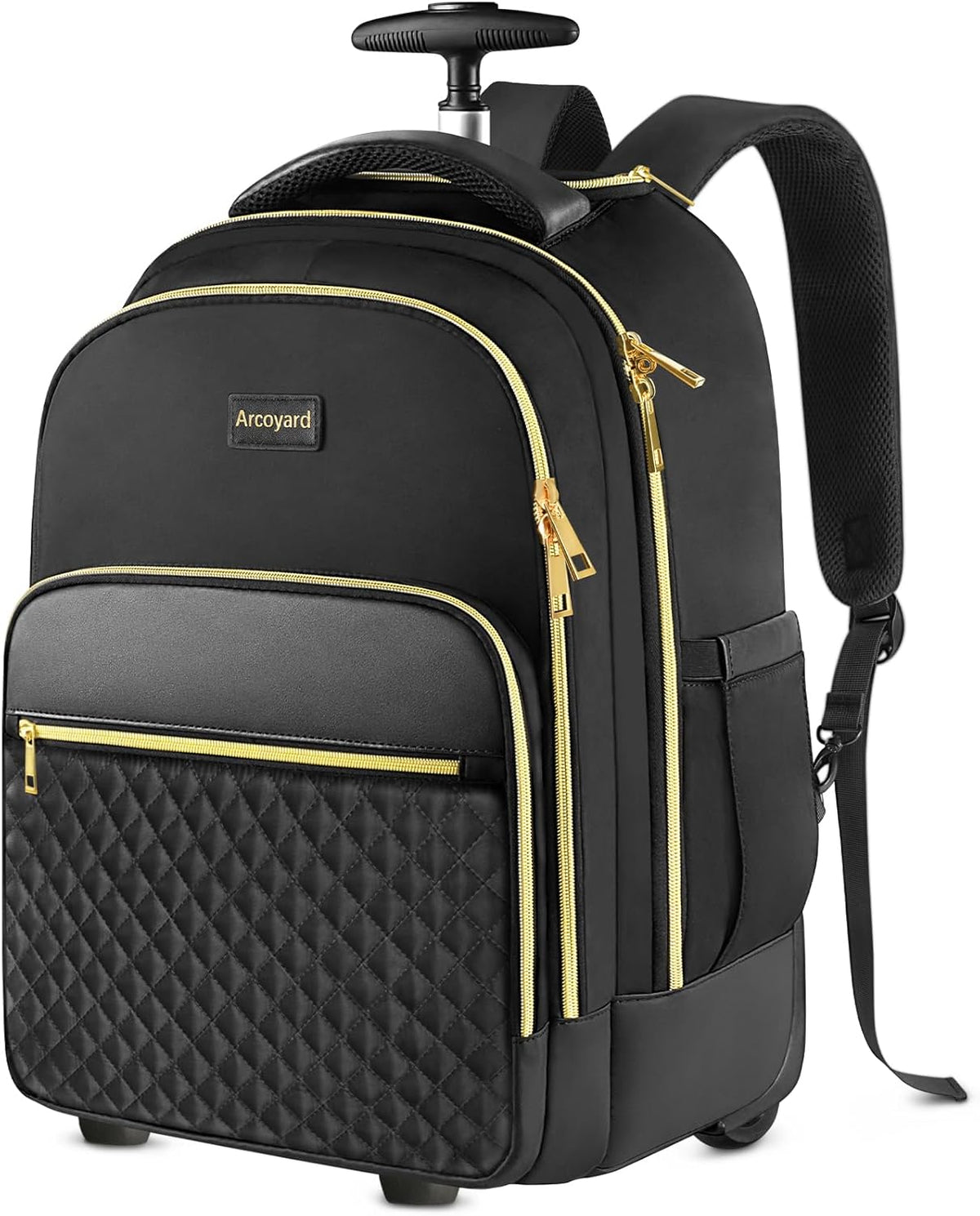 Small Rolling Backpack for Women with Wheels, Roller Laptop Travel Backpack, Lightweight Water Resistant Wheeled Underseat Carry On Luggage for Work and College, Black Purple