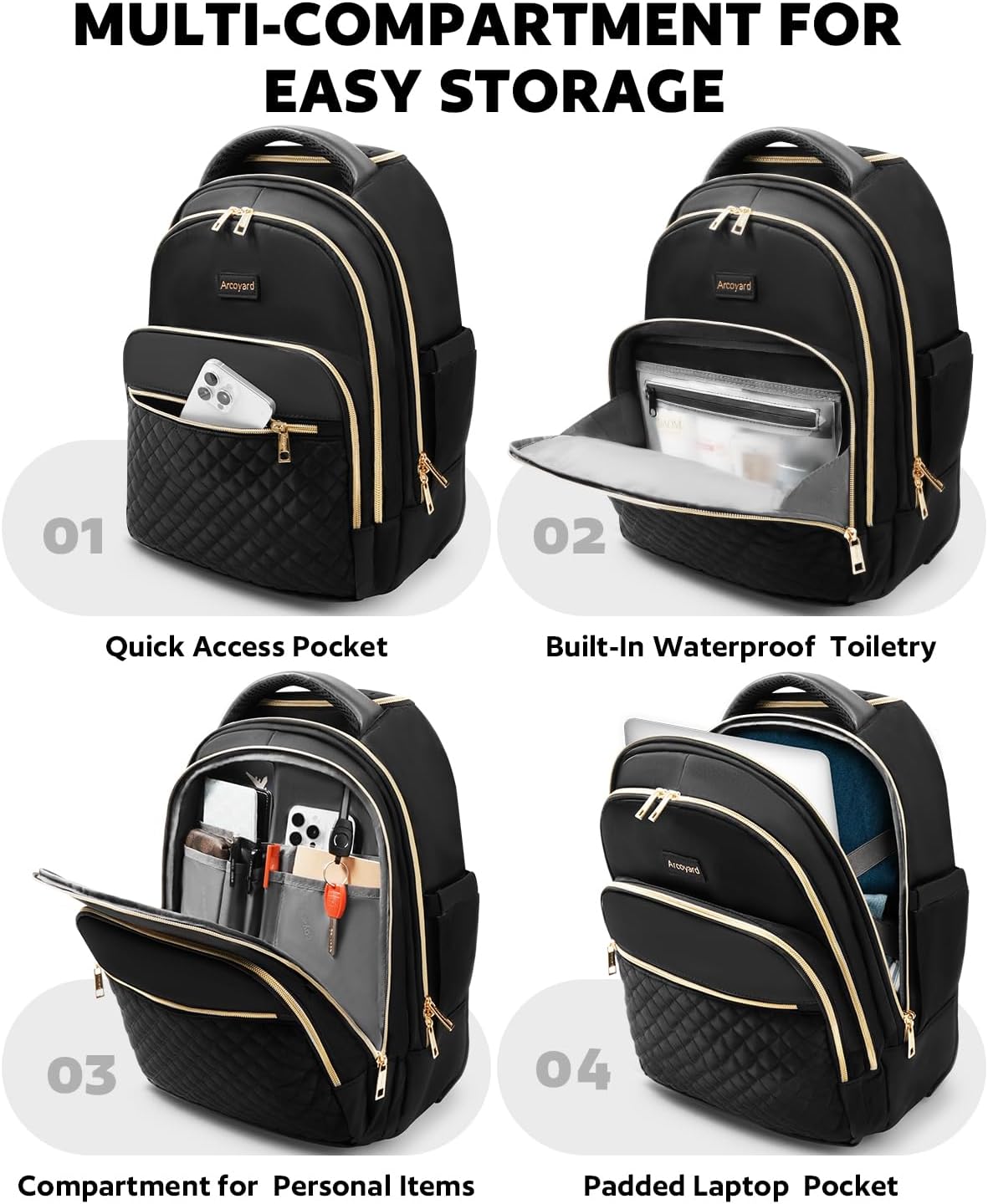 Small Rolling Backpack for Women with Wheels, Roller Laptop Travel Backpack, Lightweight Water Resistant Wheeled Underseat Carry On Luggage for Work and College, Black Purple