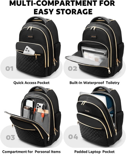 Small Rolling Backpack for Women with Wheels, Roller Laptop Travel Backpack, Lightweight Water Resistant Wheeled Underseat Carry On Luggage for Work and College, Black Purple