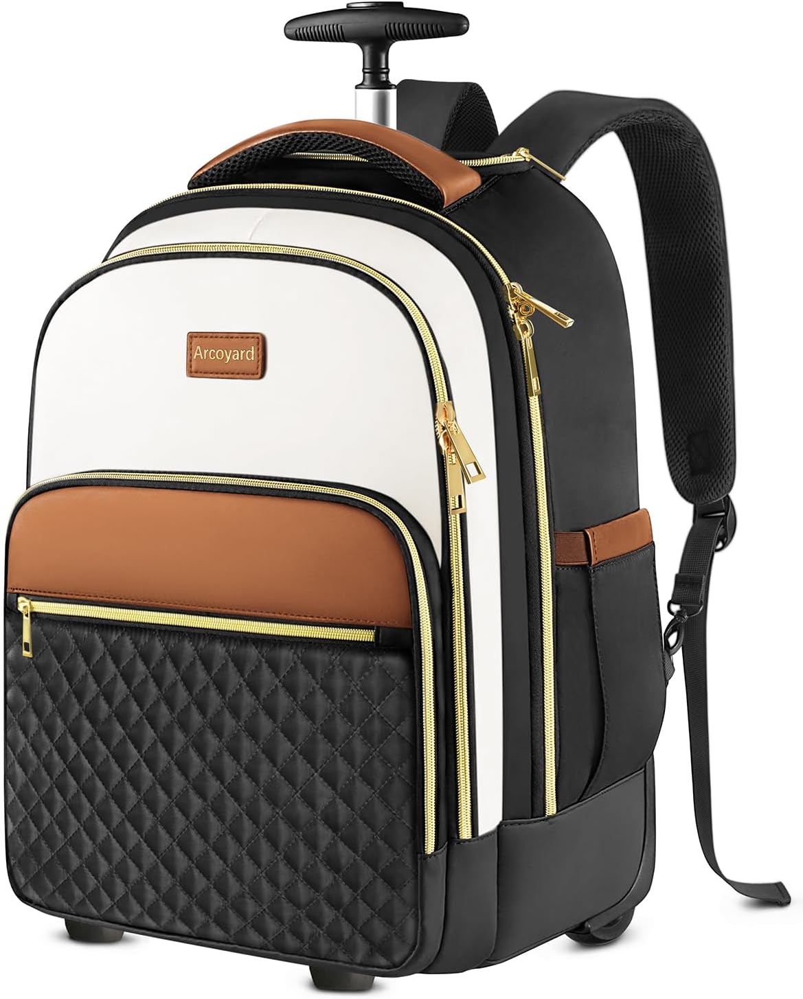 Small Rolling Backpack for Women with Wheels, Roller Laptop Travel Backpack, Lightweight Water Resistant Wheeled Underseat Carry On Luggage for Work and College, Black Purple