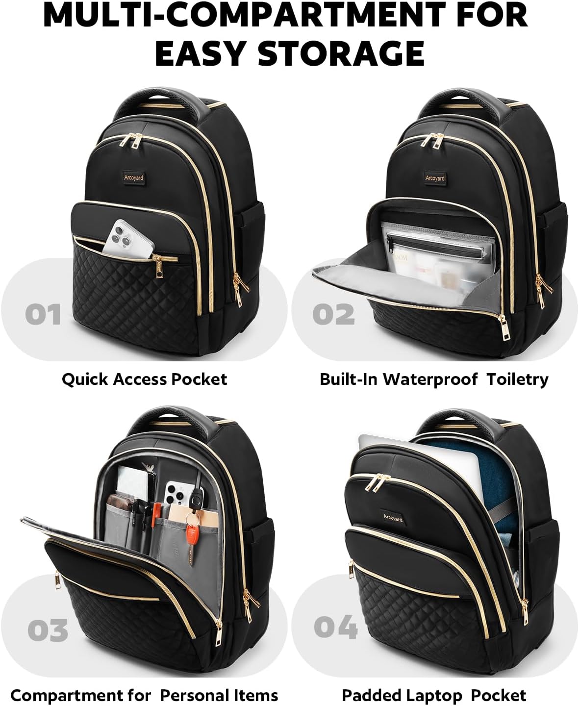 Small Rolling Backpack for Women with Wheels, Roller Laptop Travel Backpack, Lightweight Water Resistant Wheeled Underseat Carry On Luggage for Work and College, Black Purple