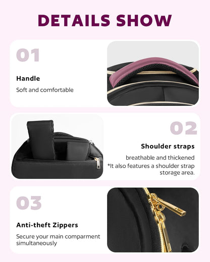 Small Rolling Backpack for Women with Wheels, Roller Laptop Travel Backpack, Lightweight Water Resistant Wheeled Underseat Carry On Luggage for Work and College, Black Purple