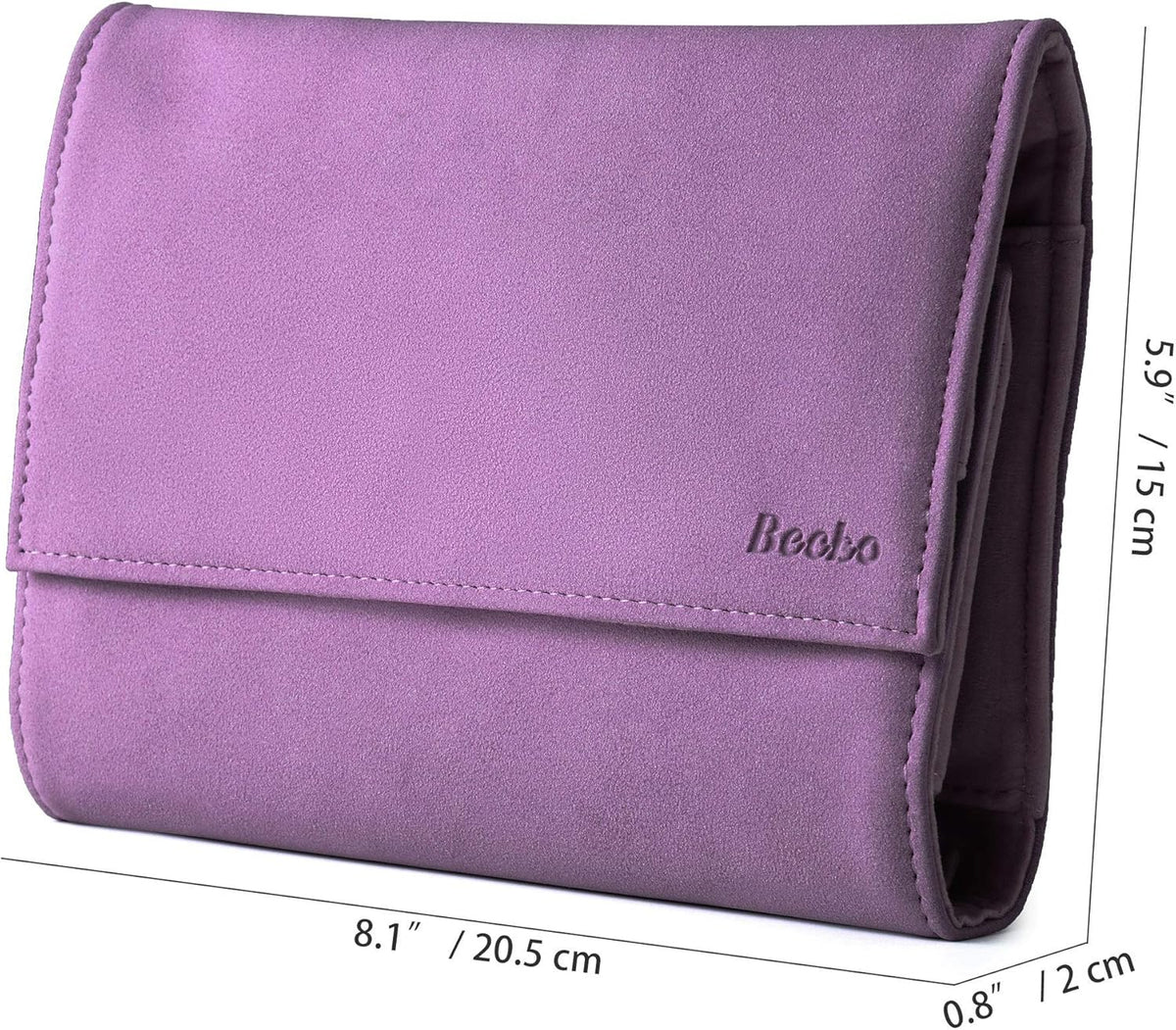 Jewelry Organizer Roll Travel Jewel Bag case for Multiple Necklaces, Rings, Bracelets, Supple Leather & Suede, Large Capacity Without Crease, Lightweight, Portable & Practical (Purple)