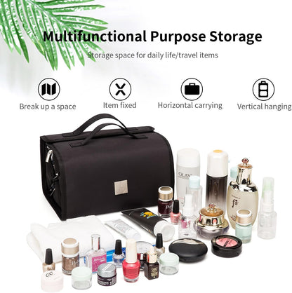 Roll Up Makeup Bag, Travel Toiletry Bag for Women with 4 Clear TSA Approved Pouches, Hanging Travel Organizer, Folding Cosmetic Bag for Men and Women