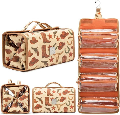 Roll Up Makeup Bag, Travel Toiletry Bag for Women with 4 Clear TSA Approved Pouches, Hanging Travel Organizer, Folding Cosmetic Bag for Men and Women