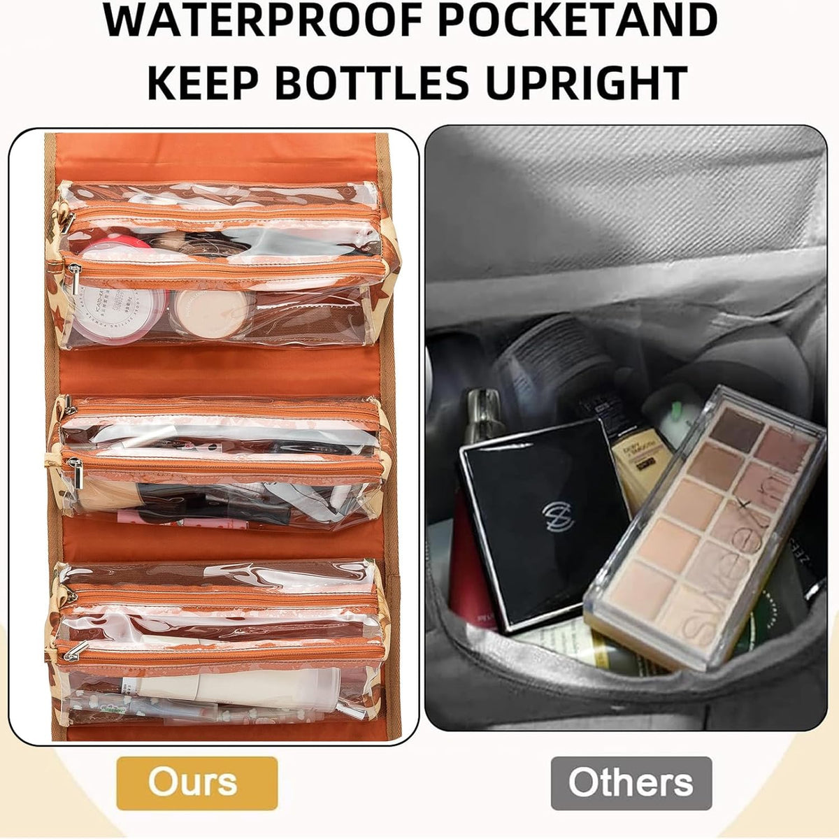 Roll Up Makeup Bag, Travel Toiletry Bag for Women with 4 Clear TSA Approved Pouches, Hanging Travel Organizer, Folding Cosmetic Bag for Men and Women