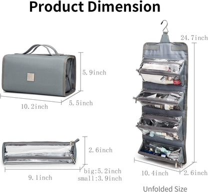 Roll Up Makeup Bag, Travel Toiletry Bag for Women with 4 Clear TSA Approved Pouches, Hanging Travel Organizer, Folding Cosmetic Bag for Men and Women
