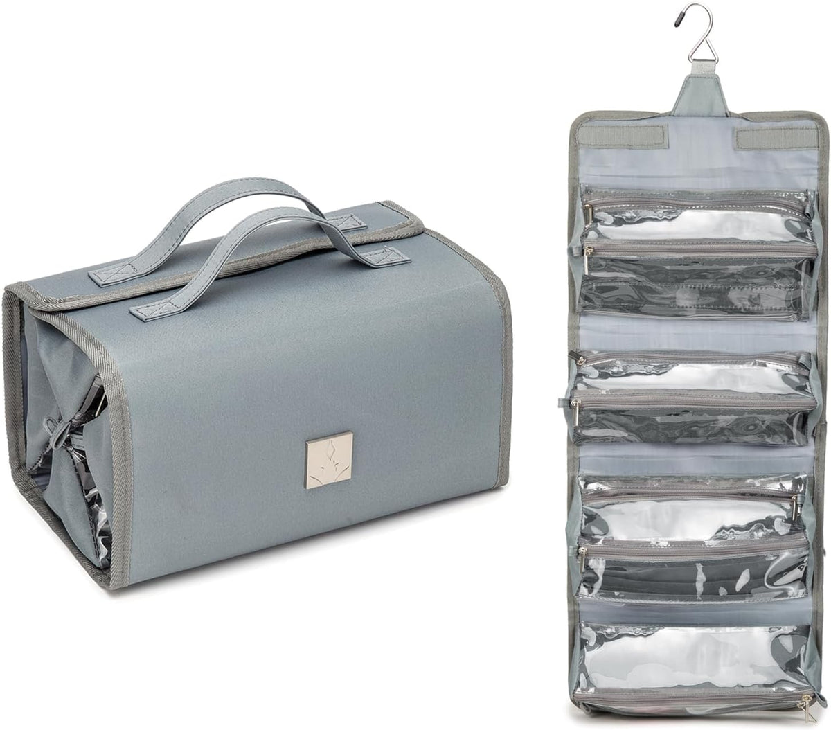 Roll Up Makeup Bag, Travel Toiletry Bag for Women with 4 Clear TSA Approved Pouches, Hanging Travel Organizer, Folding Cosmetic Bag for Men and Women
