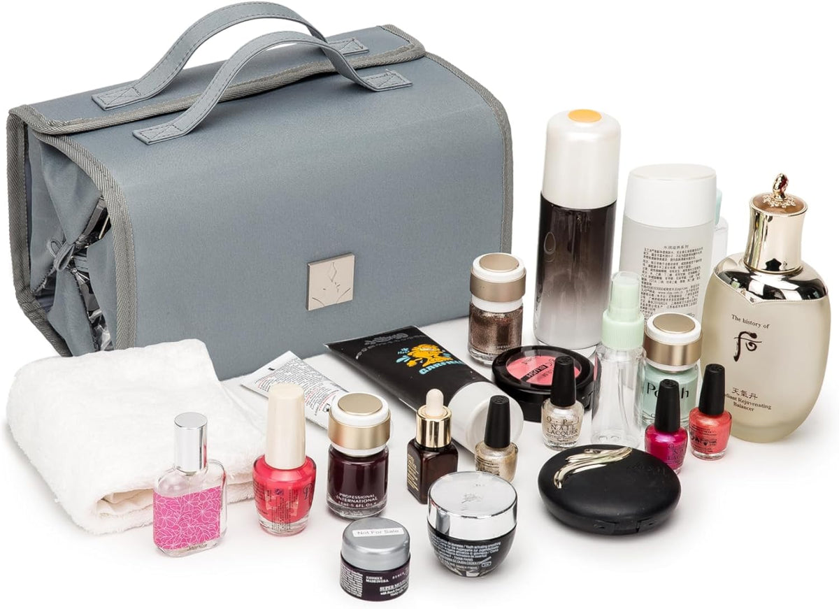 Roll Up Makeup Bag, Travel Toiletry Bag for Women with 4 Clear TSA Approved Pouches, Hanging Travel Organizer, Folding Cosmetic Bag for Men and Women
