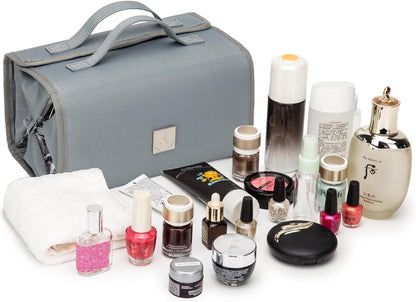 Roll Up Makeup Bag, Travel Toiletry Bag for Women with 4 Clear TSA Approved Pouches, Hanging Travel Organizer, Folding Cosmetic Bag for Men and Women