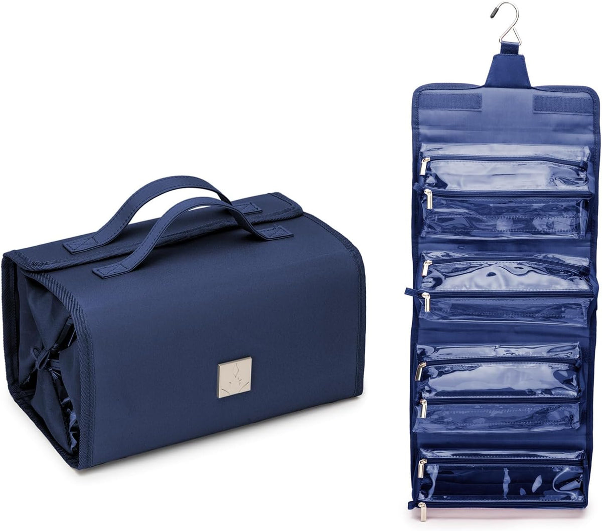 Roll Up Makeup Bag, Travel Toiletry Bag for Women with 4 Clear TSA Approved Pouches, Hanging Travel Organizer, Folding Cosmetic Bag for Men and Women