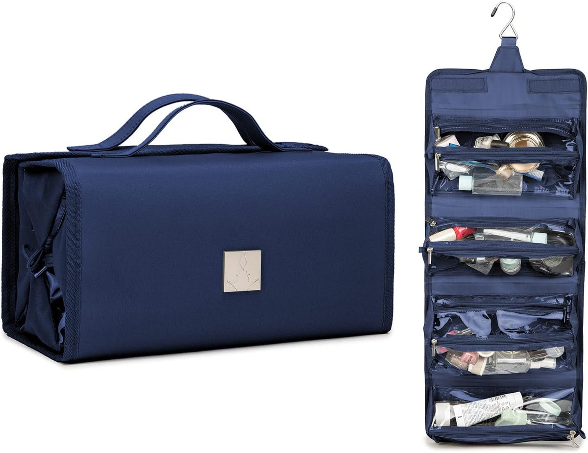 Roll Up Makeup Bag, Travel Toiletry Bag for Women with 4 Clear TSA Approved Pouches, Hanging Travel Organizer, Folding Cosmetic Bag for Men and Women