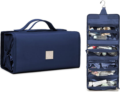 Roll Up Makeup Bag, Travel Toiletry Bag for Women with 4 Clear TSA Approved Pouches, Hanging Travel Organizer, Folding Cosmetic Bag for Men and Women