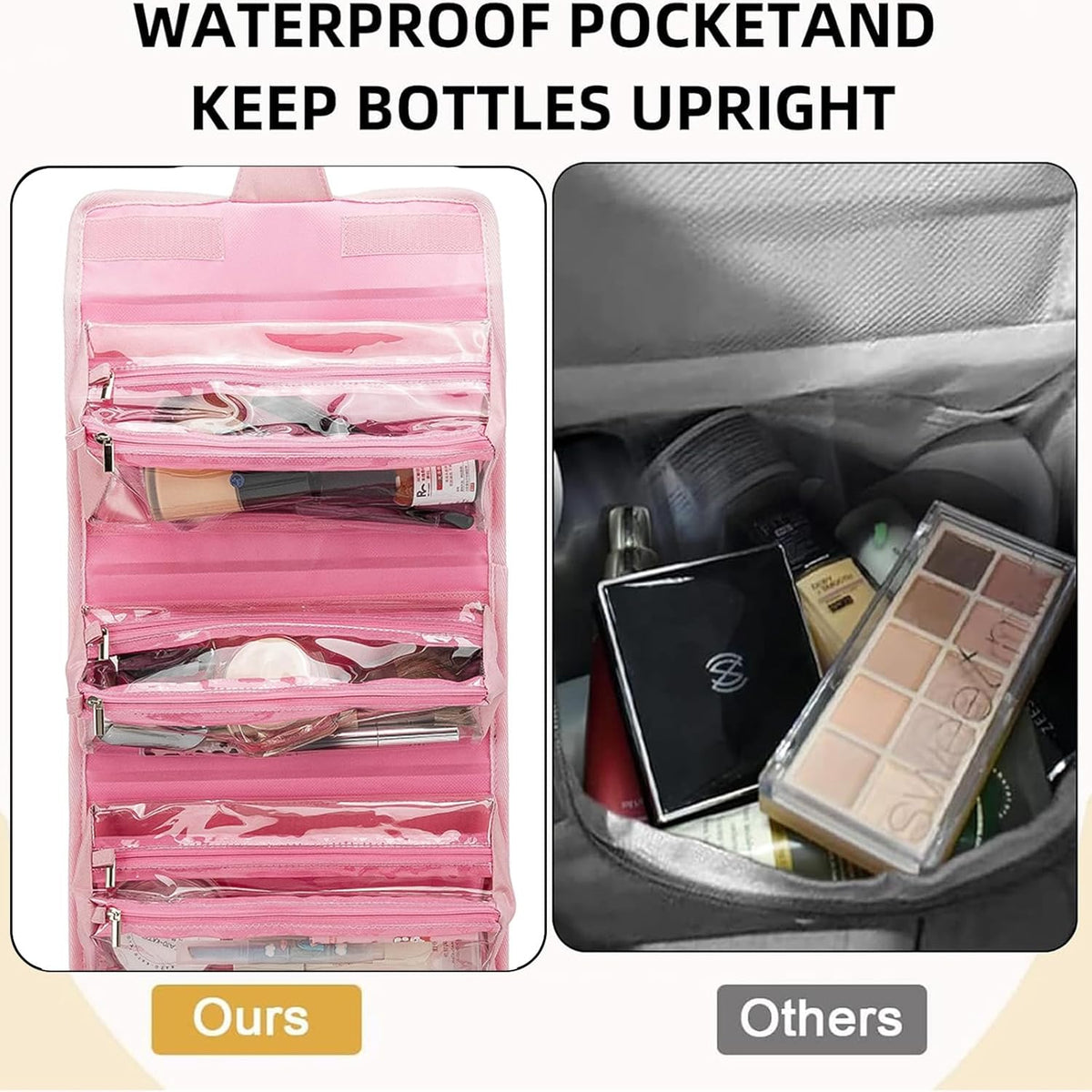 Roll Up Makeup Bag, Travel Toiletry Bag for Women with 4 Clear TSA Approved Pouches, Hanging Travel Organizer, Folding Cosmetic Bag for Men and Women