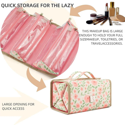Roll Up Makeup Bag, Travel Toiletry Bag for Women with 4 Clear TSA Approved Pouches, Hanging Travel Organizer, Folding Cosmetic Bag for Men and Women